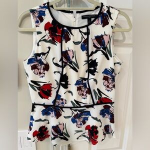 Banana Republic White Sleeveless Peplum Top with Red, Blue & Pink Floral Print